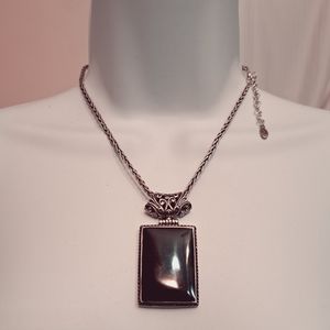 EXEX--925 real silver necklace/black stone